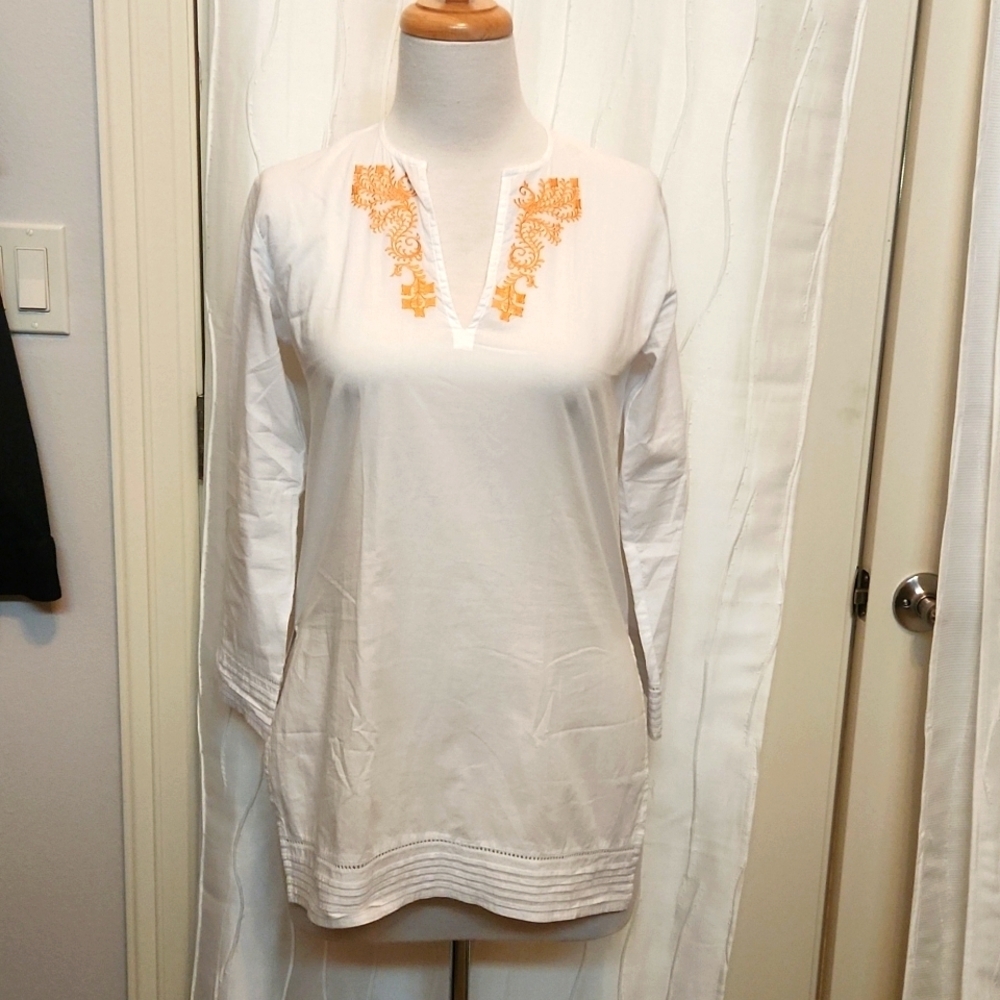 Needham Lane White Tunic Embroidered Top